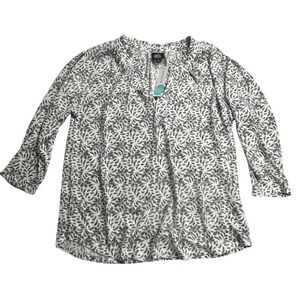 Bobeau Ava  Knit Top Off White XL Black Print Long Sleeve Stitch Fix